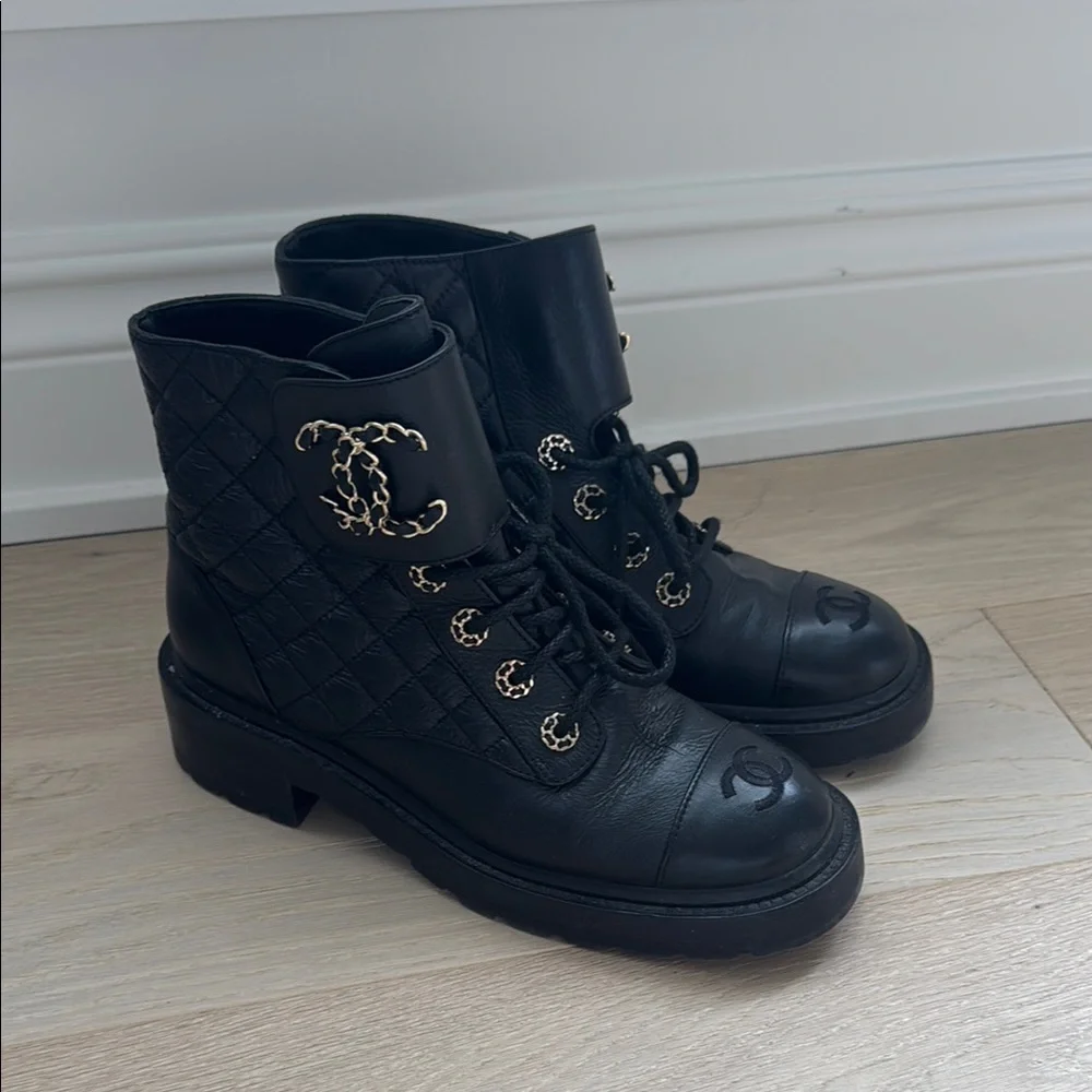 Chanel Black Quilted Leather Ankle Boots - Picture 1 of 14